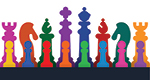 Illustration of chess pieces in many different colors