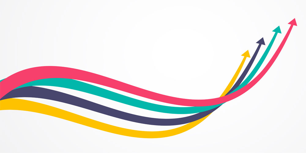 An illustration of four arrows — pink, teal, navy, and yellow — swooping together into an upward trajectory. An illustration of four arrows — pink, teal, navy, and yellow — swooping together into an upward trajectory.