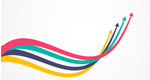 An illustration of four arrows — pink, teal, navy, and yellow — swooping together into an upward trajectory.