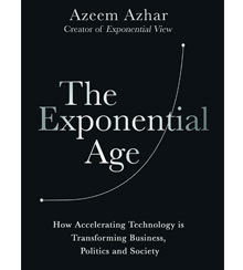 The cover of “The Exponential Age” shows a steeply rising graph line The cover of “The Exponential Age” shows a steeply rising graph line