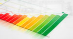 Bar chart showing business growth turning from red to orange and yellow and finally green