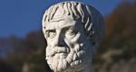 A photograph of the head of a statue of the Greek philosopher Aristotle.