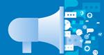 An illustration of a megaphone emitting a stream of digital icons