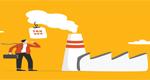 Businessman looking at tax charged price tax on smoke from factory chimney
