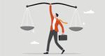 Illustration of a businessman balancing and lifting a scale