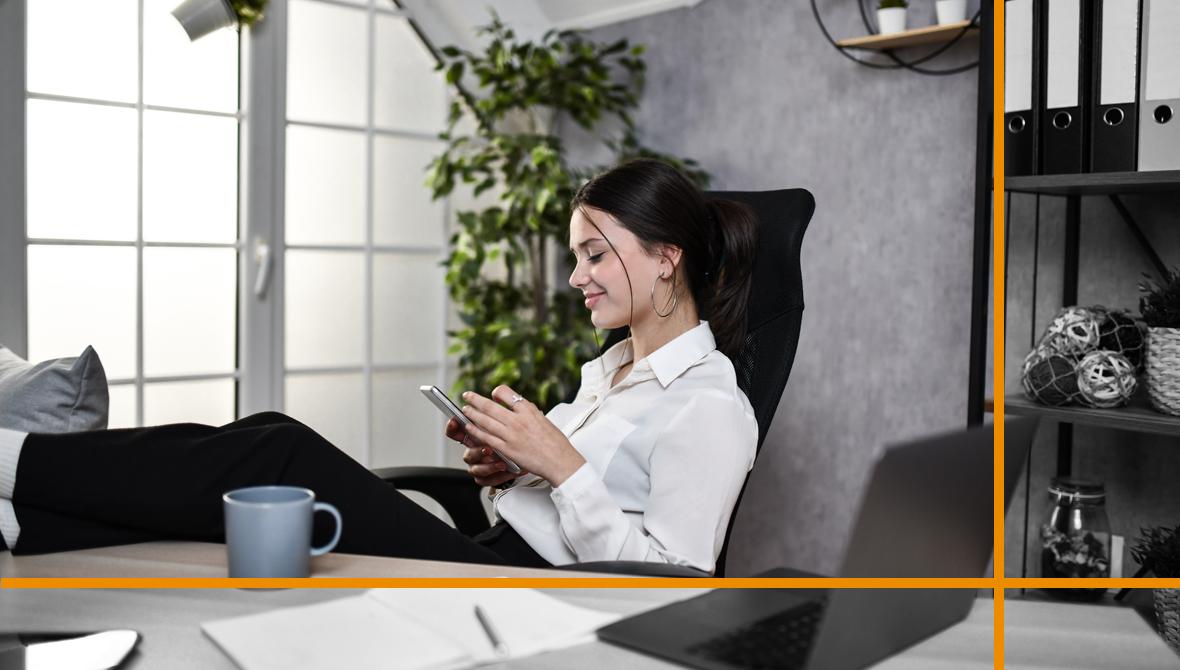 Bored office worker browses social media Bored office worker browses social media