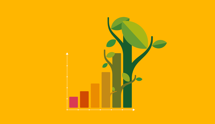 A bar graph showing growth, with the last two bars shaped like trees
