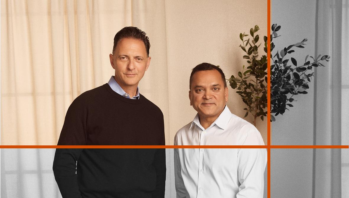 Nick Vlahos, CEO of rhode (left), and Tarang Amin, CEO of e.l.f. Beauty (right). 