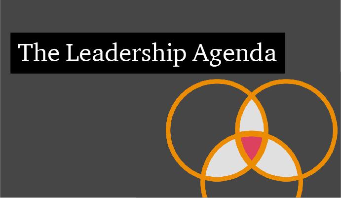 Gray background with three intersecting circles and with the text “The Leadership Agenda” superimposed