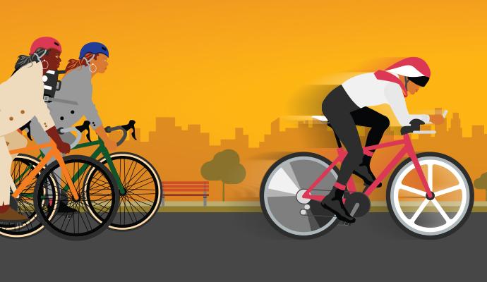 Illustration of bicycle racers, with one racer pulling ahead