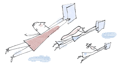 People flying while reading a newsletter